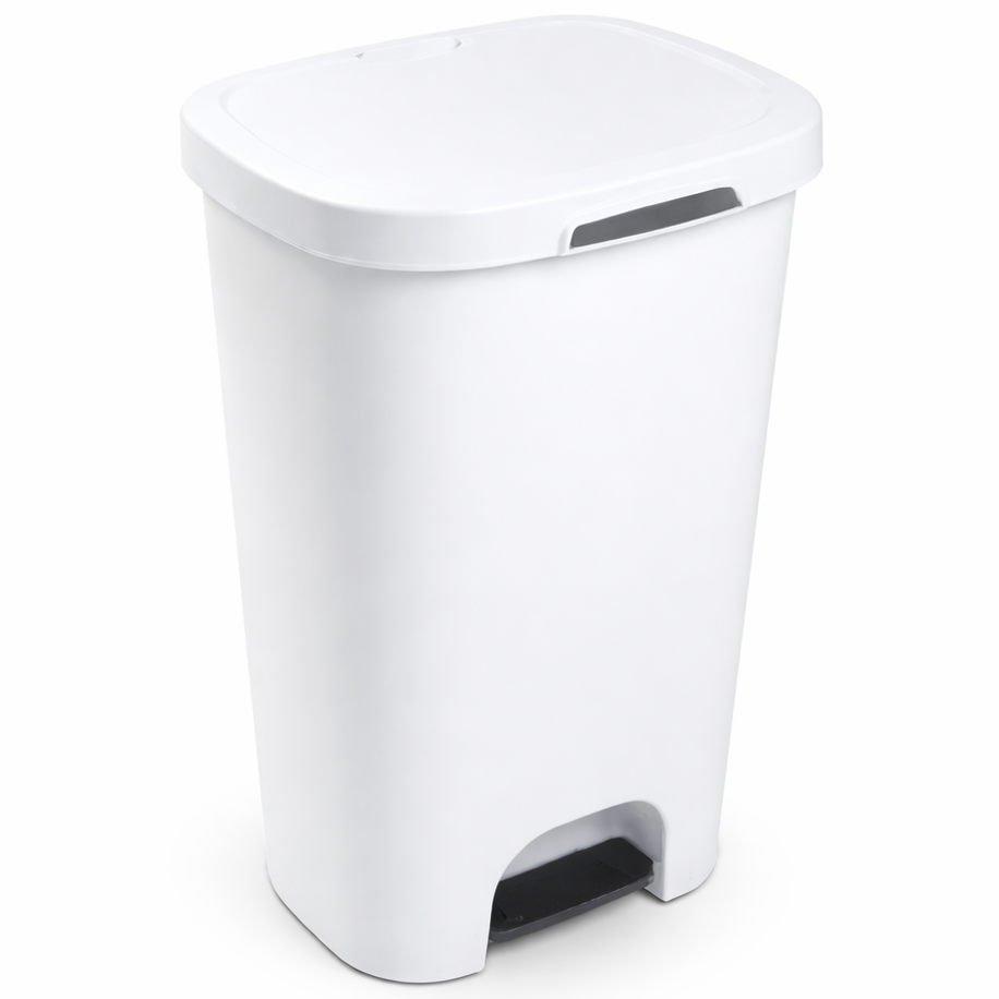 Balde de Lixo com Pedal 50L branco, prático e resistente, ideal para ambientes diversos.