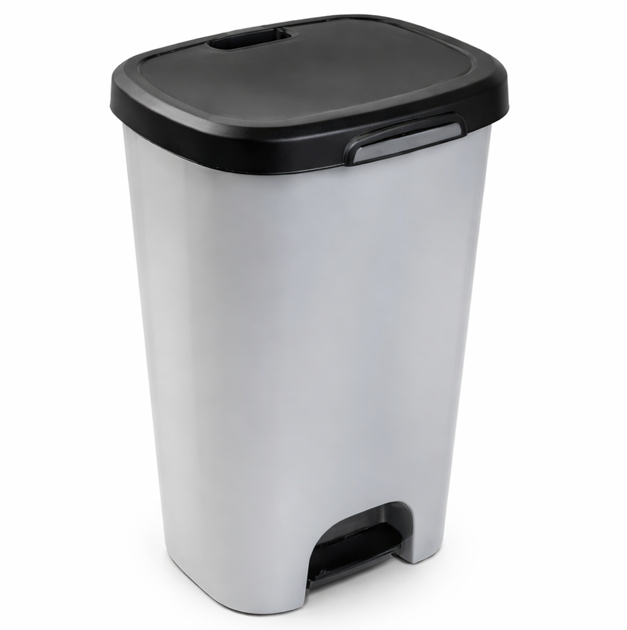 Balde de Lixo com Pedal 50L em cinza e preto, design moderno e funcional para uso em casa.