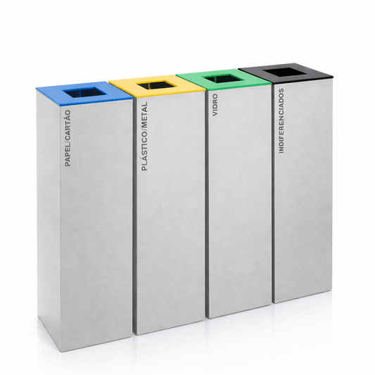 Ecoponto em Bloco Cinzento com 4 Separadores | DELFI LITE E-4P | Aço Pintado