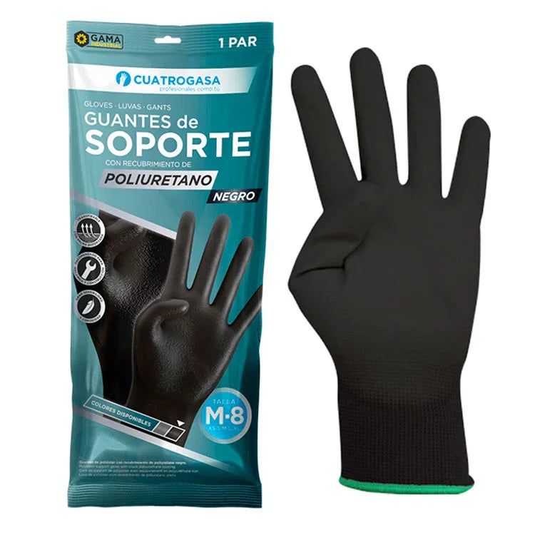 Luva de Trabalho em Nylon com Revestimento Poliuretano, preta, em embalagem de 1 par, ideal para proteção a químicos.