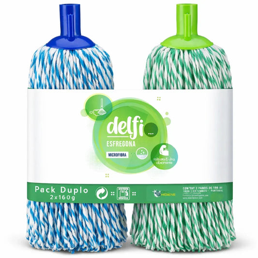 Esfregona Microfibras Pack Duplo Cores Branca Azul Verde Limpezas Profissionais Empresas