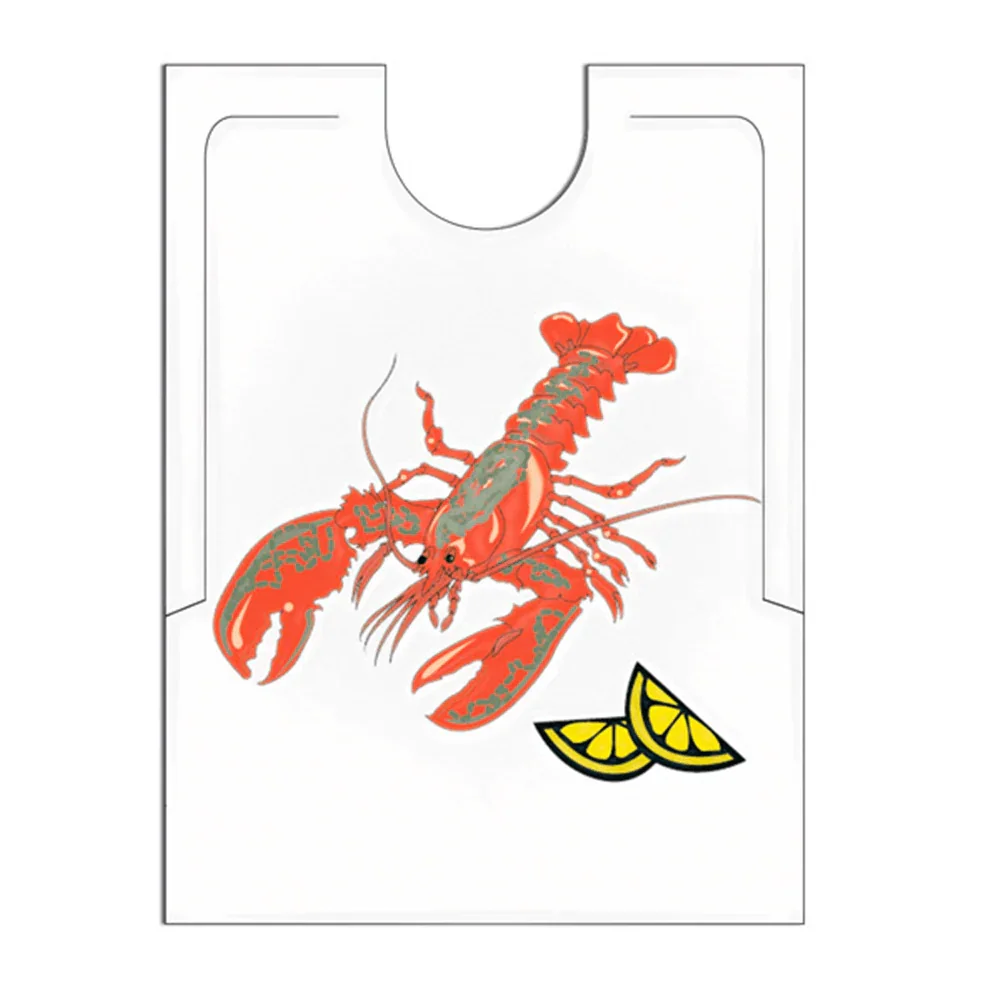 Babete de Adulto Descartável para Marisqueiras com ilustração de lagosta e limão.