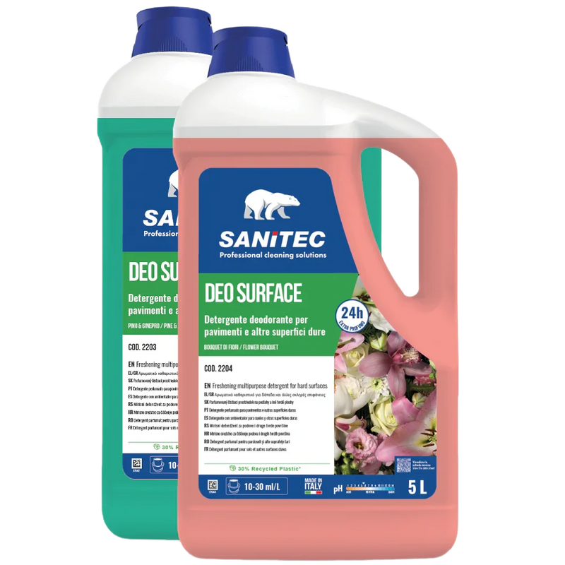 Detergente Pavimentos Neutro Extra Perfumado 5 Litros com Óleos Essenciais SANITEC DEO SURFACE Uso Profissional