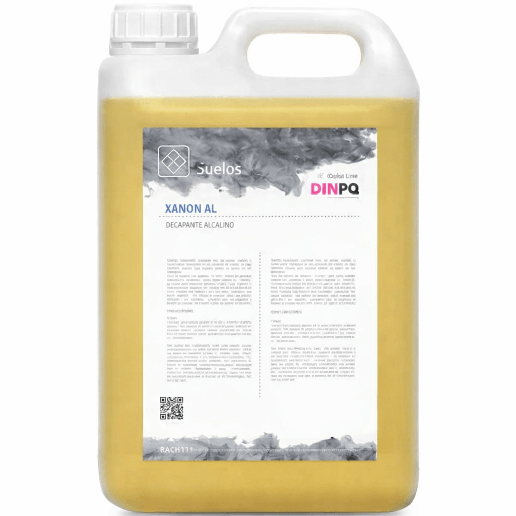 Decapante de Ceras Universal DINPQ XANON AL em garrafão de 5 litros, ideal para remoção de polímeros acrílicos em pavimentos, de uso profissional