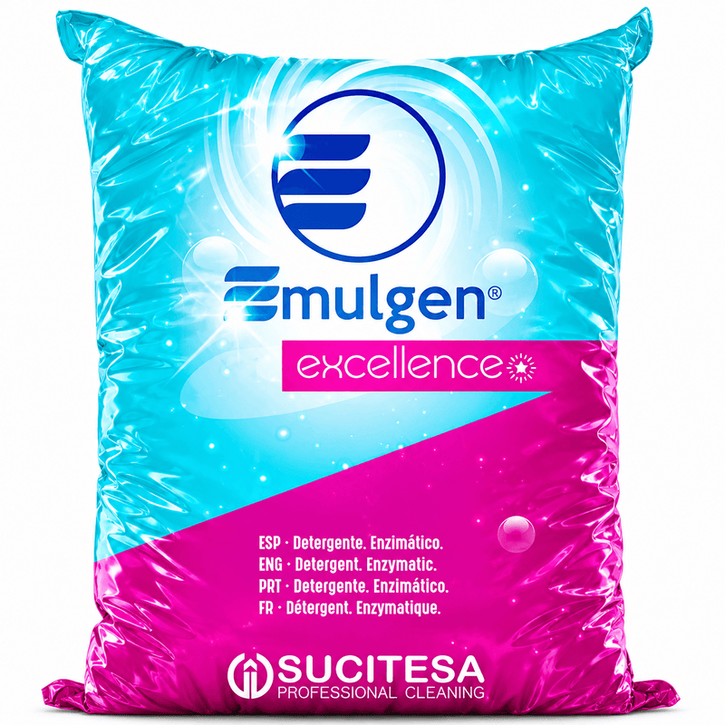 Detergente em Pó Enzimático Máquina Roupa Profissional 20Kg embalagem da marca Emulgen Excellence da SUCITESA