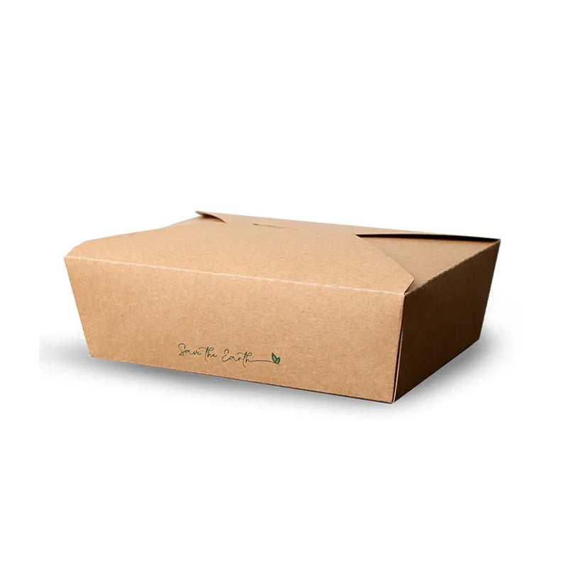 Caixa Take Away Plana 1250ml em papel kraft, ideal para refeições em restaurantes e take away.