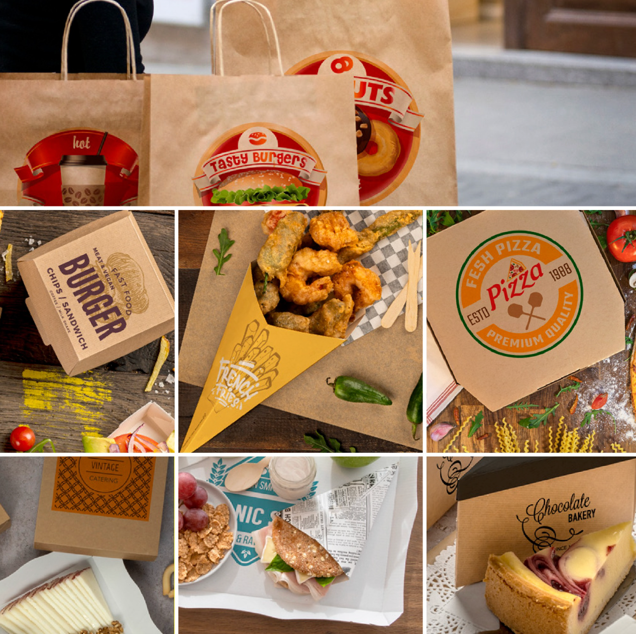 Embalagem Take Away Personalizada Marca logo Restaurante Caixa Food Delivery