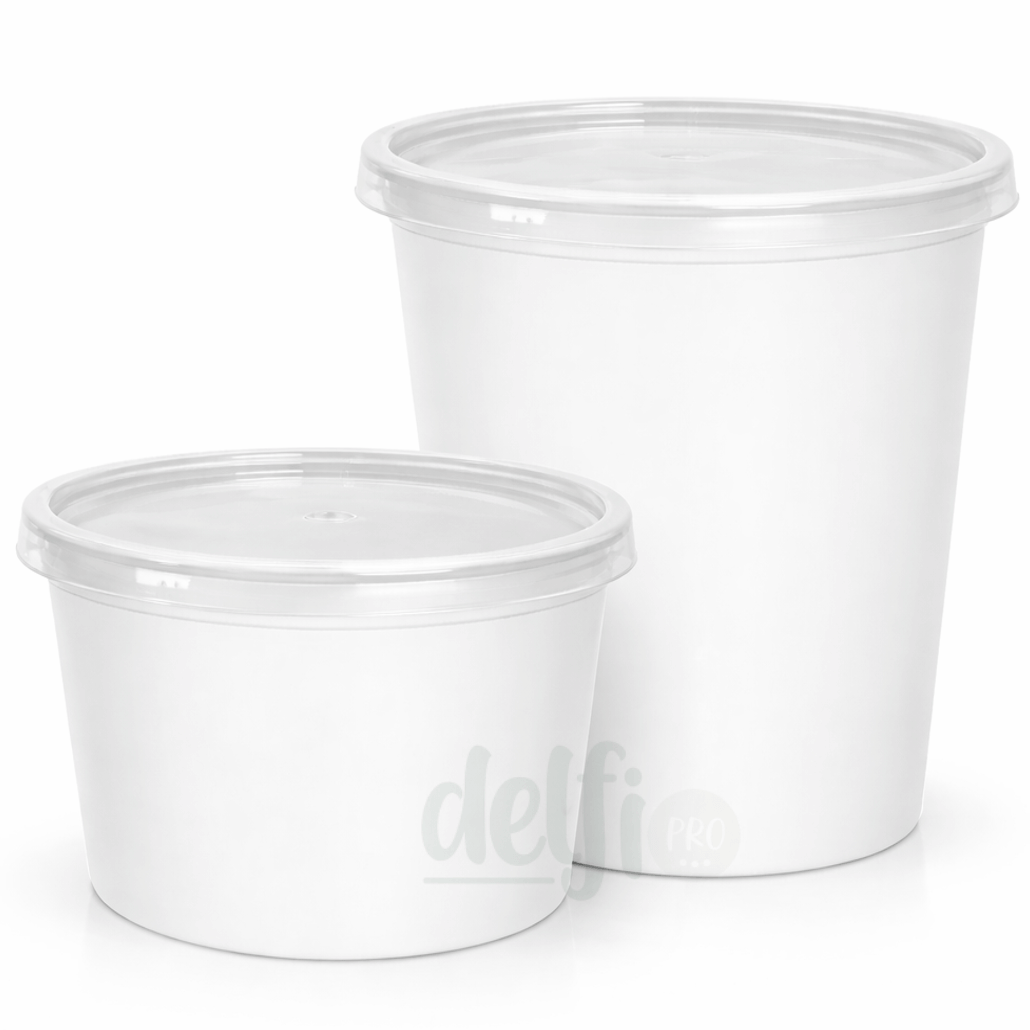 Embalagem Redonda Sopa 500ml 1000ml Take Away com Tampa Plástico PP Descartável Reutilizável Sopeira Restaurante Churrasqueira