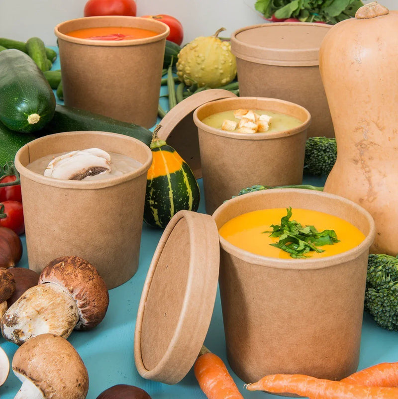 Embalagem Sopa 960ml 480ml 760ml 350ml 200ml 240ml Take Away com Tampa Kraft Embalagem Redonda Sopeira Molheira Fast Food Restaurante Churrasqueira