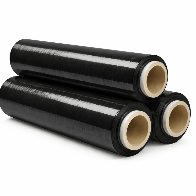 Filme Estirável Preto Manual para Paletização em rolos, ideal para proteção e embalagem de produtos, para uso em ambiente profissional e  industrial de logística