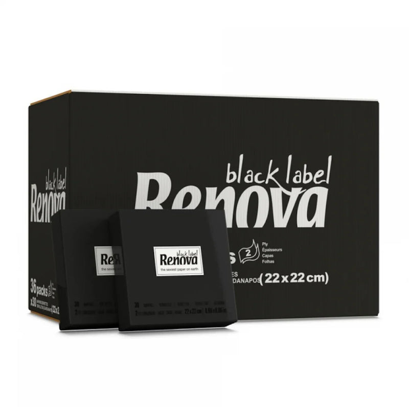 Renova Black Label Cocktail Guardanapo Bar Preto Folha Dupla 22x22cm Caixa Restaurante 
