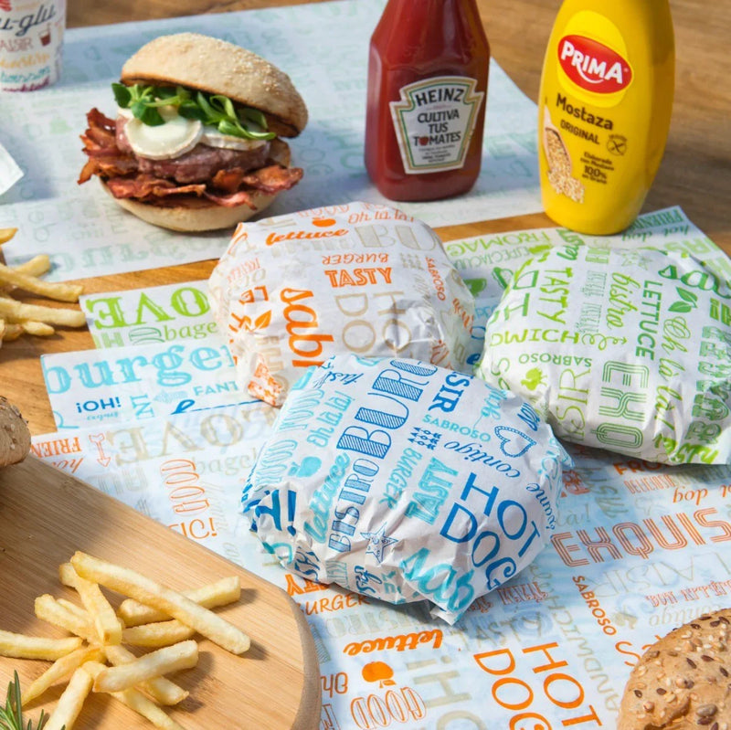Garcia de Pou Parole Papel Anti-Gordura Deco Hamburger Fast Food 28x34 31x31 28x31cm Embrulho Restaurante
