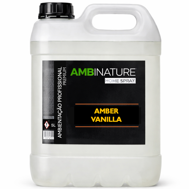 Ambientador Líquido Premium Amber Vanilla em garrafão de 5L, perfume ambiental da AMBINATURE.
