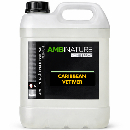 Ambientador Líquido Premium Caribbean Vetiver em garrafão de 5L para uso e ambientação profissional