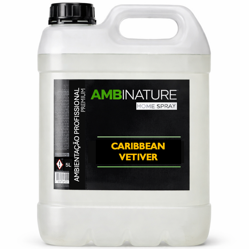 Ambientador Líquido Premium Caribbean Vetiver em garrafão de 5L para uso e ambientação profissional