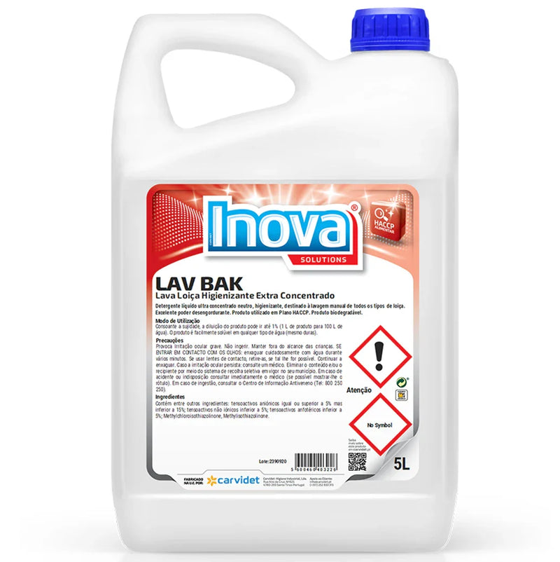 Garrafão Detergente de Loiça Manual Higienizante Concentrado 5 Litros INOVA LAV BAK