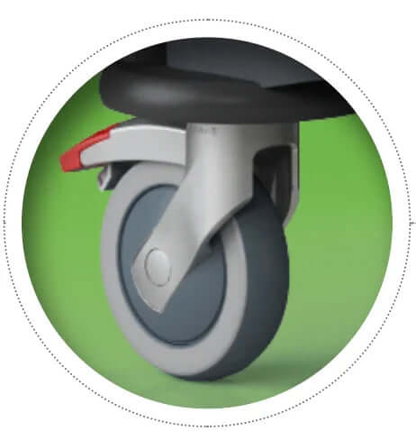 Roda do carrinho serviço housekeeping IPC, projetada para maior mobilidade e eficiência em serviços de limpeza.