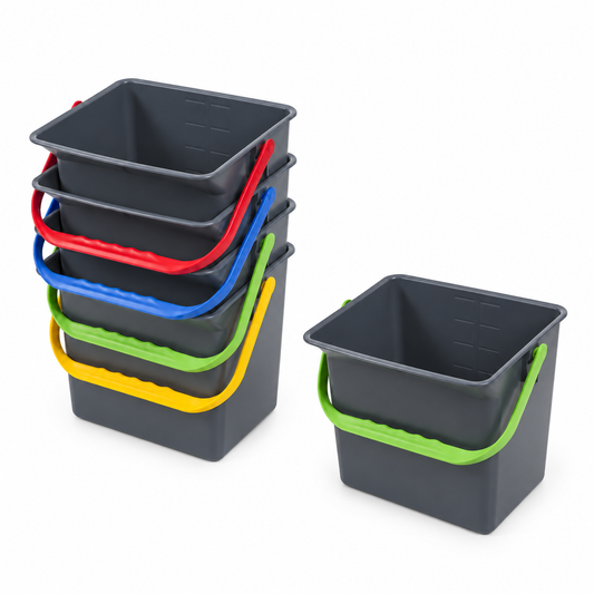 Balde Multiusos Mini 6L empilhados em várias cores com alças coloridas