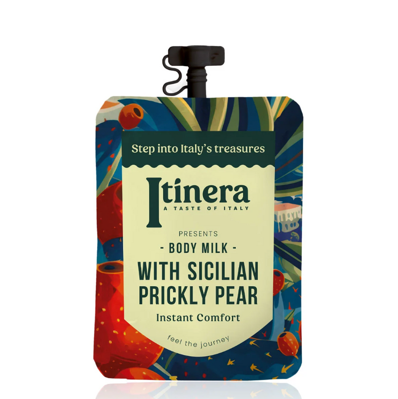 Loção Hidratante Corporal Vegan ITINERA Sachê 30ml com Pera Espinhosa Siciliana para hidratação instantânea. Perfeito para hoteis, pousadas, quintas e alojamentos locais AirBnB