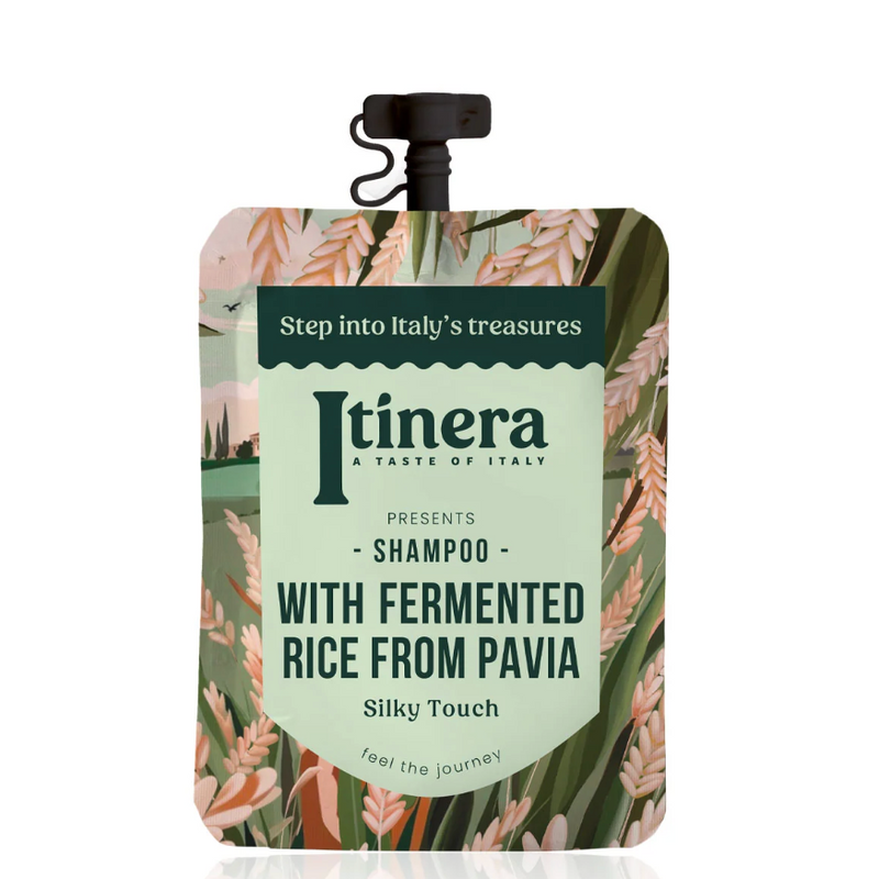 Champô Suavizante Vegan ITINERA Sachê 30ml | Embalagem de amenities para hotelaria com ingredientes orgânicos. Perfeito para hoteis, alojamentos locais, AirBnB, quintas e pousadas