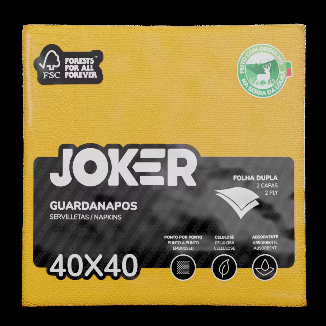 JOKER 40x40 2F PPP AMARELO Guardanapo Mesa Premium 40x40cm Restaurante Marisqueira Luxo Maço Folha Dupla