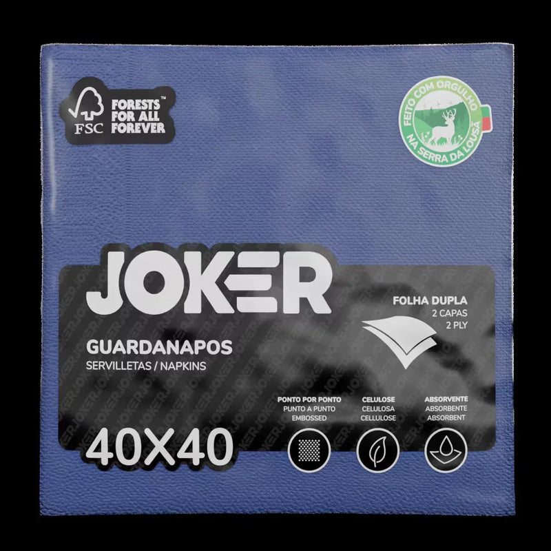 Guardanapos de Mesa Cores Folha Dupla PPP 40x40cm na cor azul da marca Joker, ideal para eventos e refeições.