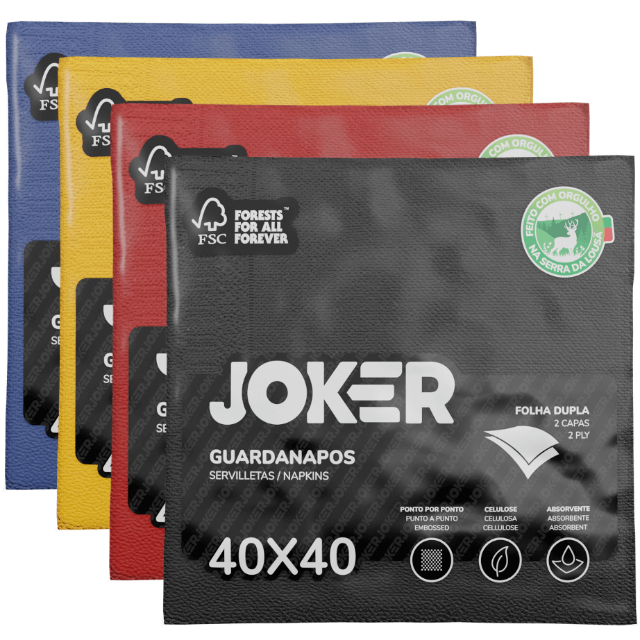 JOKER 40x40 2F PPP BORDEAUX PRETO AMARELO AZUL VERDE BRANCO CORES Guardanapo Mesa Premium 40x40cm Restaurante Marisqueira PPP Maço