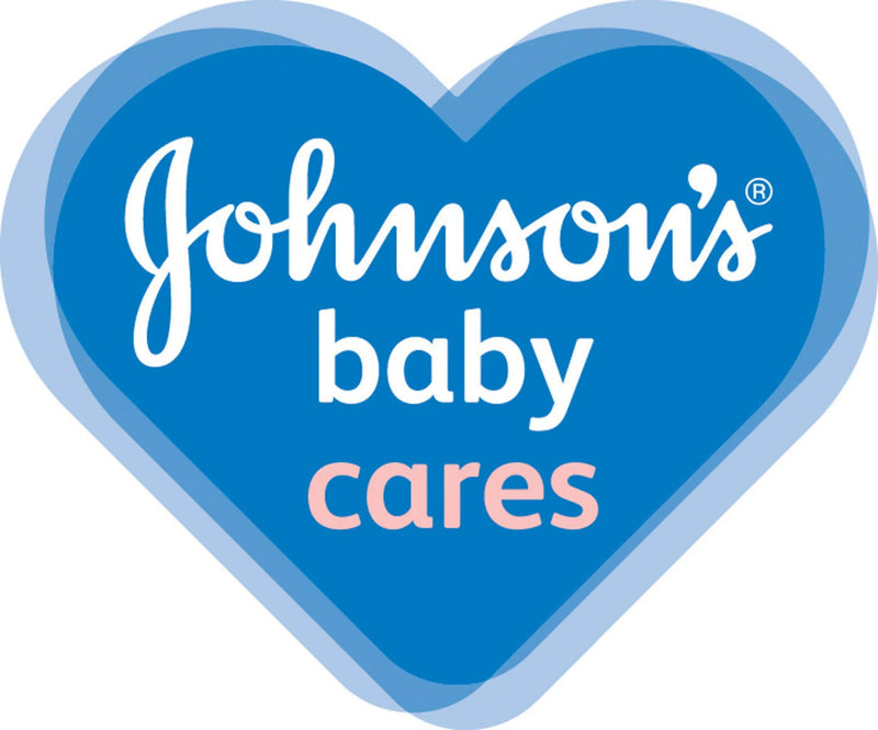 Logotipo da Johnson's Baby com a frase 'Johnson's baby cares' dentro de um coração azul.