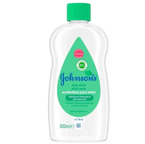 Óleo Hidratante Johnson's Baby 300ml, embalagem de plástico com tampa verde, indicado para pele delicada de bebês.