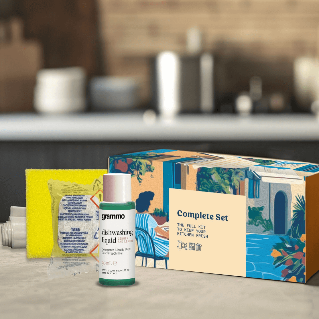 Kit Limpeza de Cozinha Amenities com detergente e esponja para uma cozinha limpa e fresca em hotéis e alojamentos locais