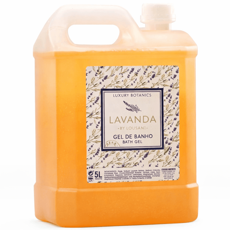 Gel de Banho Lavanda 5L da Lousani, ideal para hotéis e alojamentos locais, embalagem recarga com aroma refrescante.