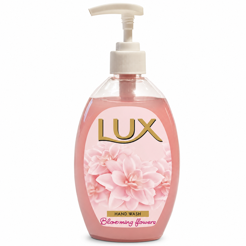Sabonete das Mãos e Corpo Extra Cremoso 500ml da Lux com fragrância de flores em embalagem rosa.