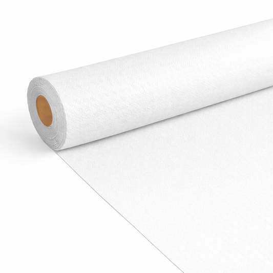 Toalhas de Mesas Brancas em Rolo 100M com textura suave e resistente, ideal para decoração e uso intensivo.