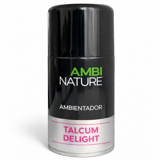 Ambientador Aerossol Premium Recarga Talcum Delight de 250ml, da marca AmbiNature.