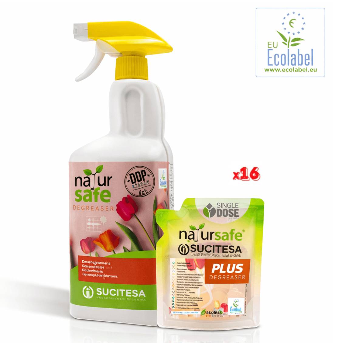 Desengordurante Multiusos Ecológico Concentrado em Monodoses NATURSAFE PLUS em pack de 16 unidades