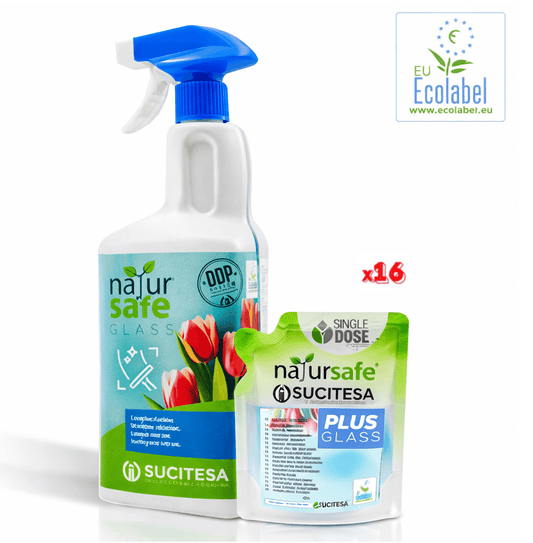 Detergente Limpa Vidros Ecológico Concentrado em Monodoses | NATURSAFE PLUS GLASS | Pack de 16 unidades