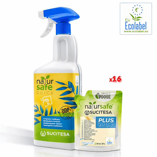Detergente Multiusos Ecológico Concentrado em Monodoses | NATURSAFE PLUS QUICK | Pack 16 Unidades | Produto Ecolabel