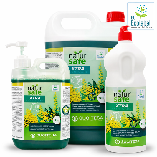 Detergente Loiça Manual Ecológico Ultra Concentrado em embalagens de 1L e 5L da Natursafe Xtra Keen Care.