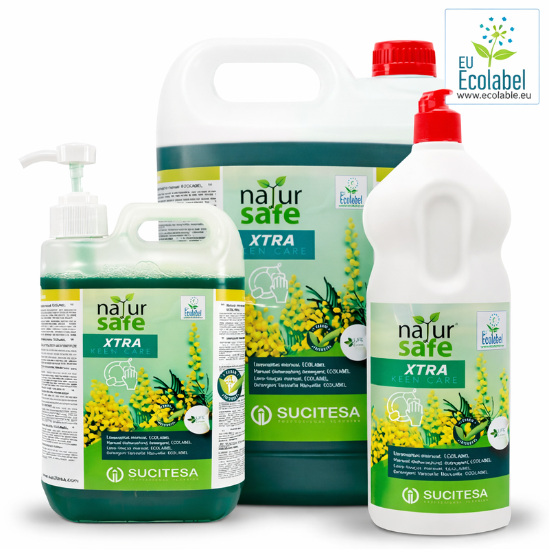 Detergente Loiça Manual Ecológico Ultra Concentrado em embalagens de 1L e 5L da Natursafe Xtra Keen Care.