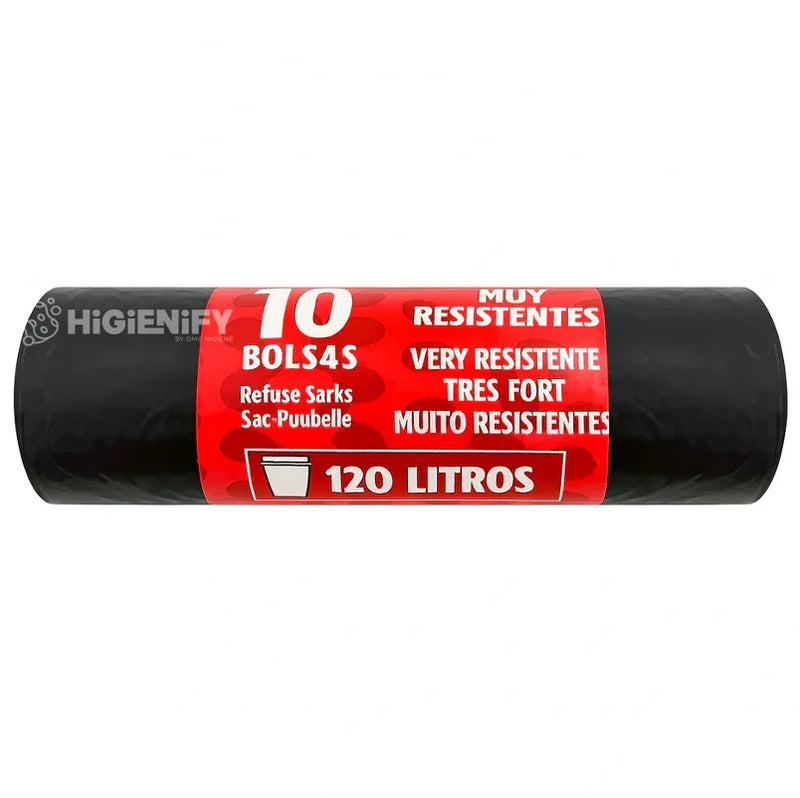 Sacos do Lixo Pretos em Rolo 120L | 10un | Muy Resistentes | Embalagem de 120 Litros para gestão de resíduos