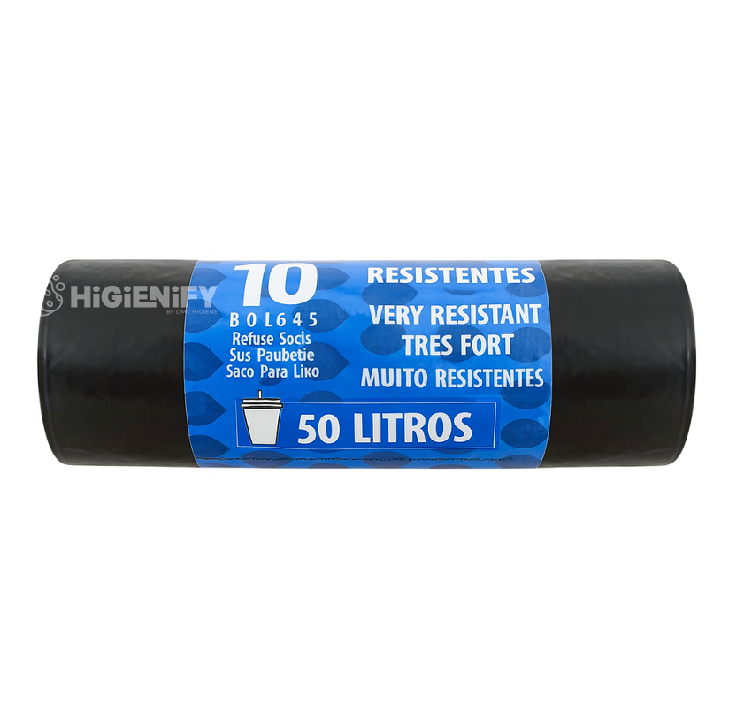 DELFI PRO OPTILIGHT B 50L Saco Lixo Preto Rolo Plástico 50 Litros 60x80cm Rolo 10 Sacos Empresas