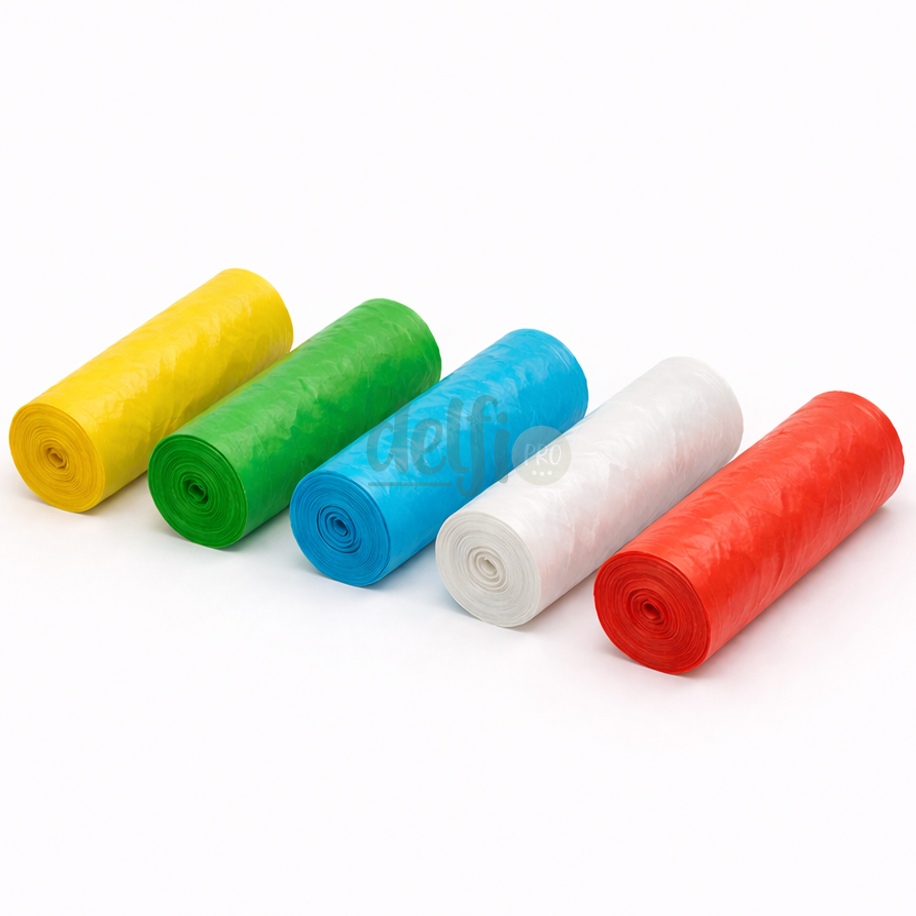 Saco Lixo Rolo Cores Reciclagem Empresas 50 Litros 120 Caixote Separação Resíduos Amarelo Azul Verde Branco Vermelho