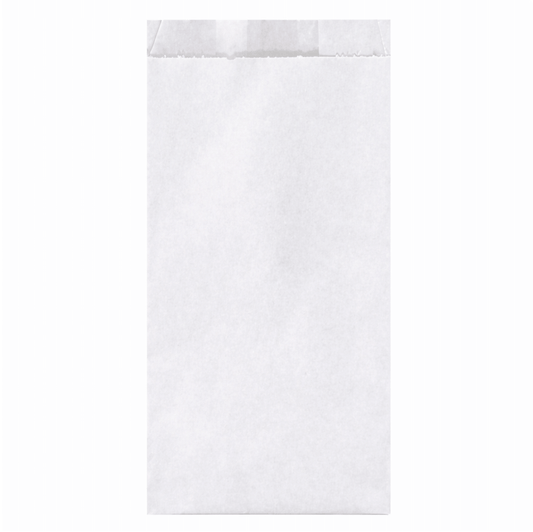 Papel Bolsa Anti-Gordura Branca 14x24 cm, embalagem branca e resistente, ideal para food service.