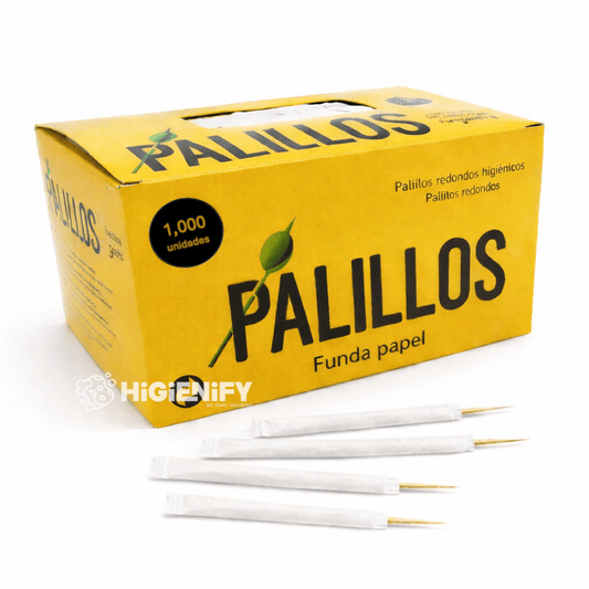 Palitos de Madeira Redondos Individuais | Embalagem de 1000 unidades em invólucro de papel para conveniência e higiene.