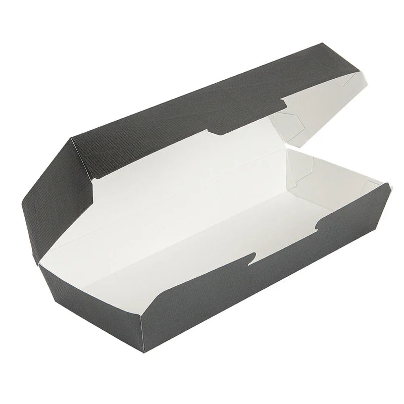 Caixa de Cartão para Panini Take Away Preta aberta, ideal para embalagem de alimentos, Pack 50un.