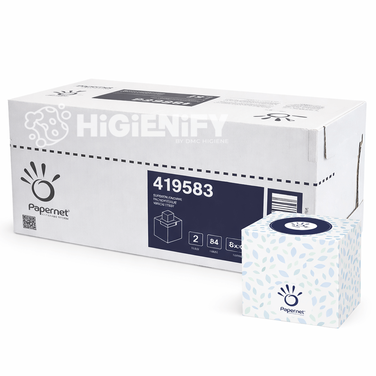 Lenços Faciais Tissue Mini 2F Papernet, embalagem de 16 packs, cada um com 88 folhas, para uso diário.