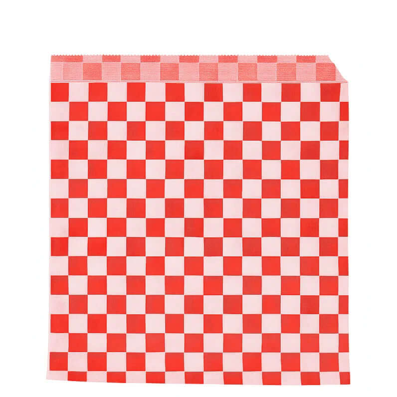 Papel Bolsa Anti-Gordura Abertura 2 Lados Fitipaldi 13x14 Xadrez Vermelho e Branco Restaurante Fast Food Hamburger