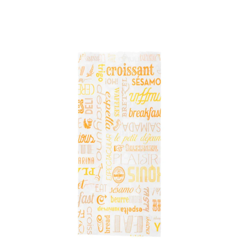 Saqueta Papel Decorada Parole 12+5x22cm Take Away Pastelaria Café Padaria Pão Bolos Take Away Sandes
