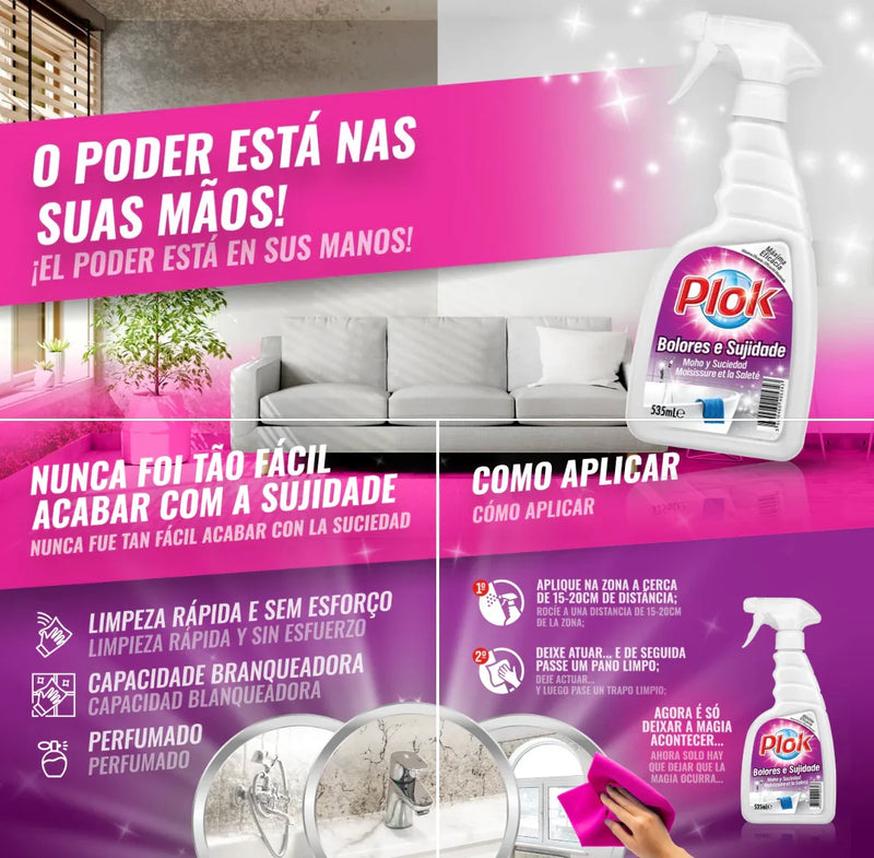 PLOK ULTRA POWER Detergente Limpeza Removedor Fungos & Bolores Spray