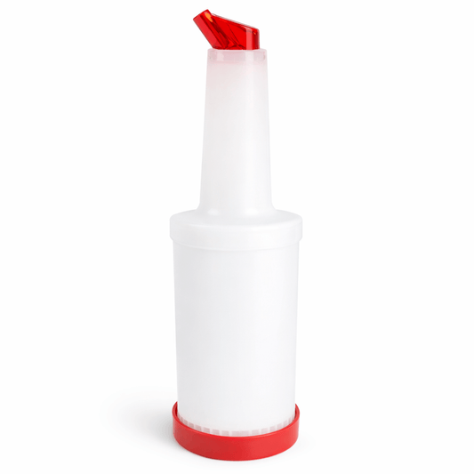 Garrafa de Serviço Cocktail 960ml com tampa vermelha e corpo transparente, ideal para servir bebidas em bares e discotecas